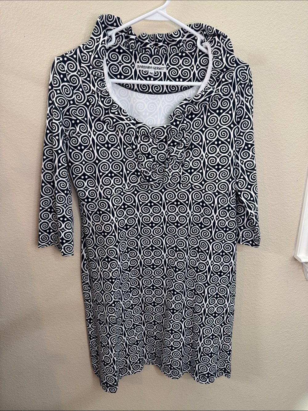 Barbara Gerwit Black & White Swirl Knee-Length Dress